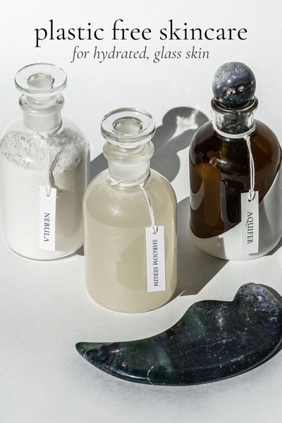 skincare set, face serum, skin care products, facial serum, gua sha tool, skincare routine kit, brand awareness, product launch, minimalist, editorial, luxurious, calm, neutral, green