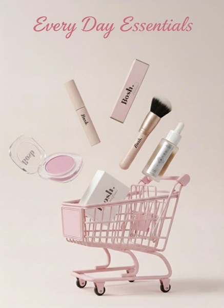 makeup set, cosmetics collection, beauty essentials, makeup kit, face makeup, beauty products, bestseller push, bundle offer, minimalist, editorial, playful, warm, pink, neutral