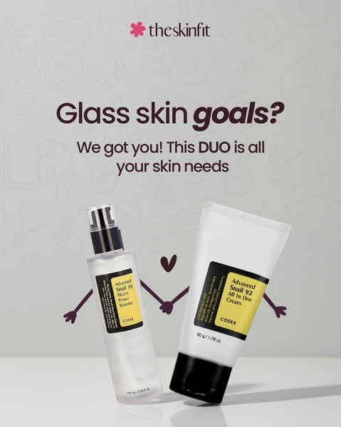 skincare set, face serum, face cream, skin essence, moisturizer, snail cream, facial skincare, bundle offer, bestseller push, minimalist, modern typography, playful, fresh, neutral, yellow, brown