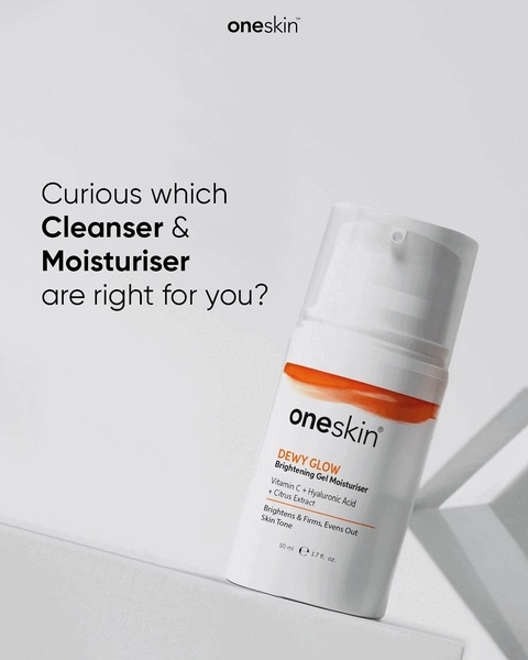 A clean, minimalist product shot of a brightening gel moisturiser using a direct, curiosity-inducing question as the primary headline.