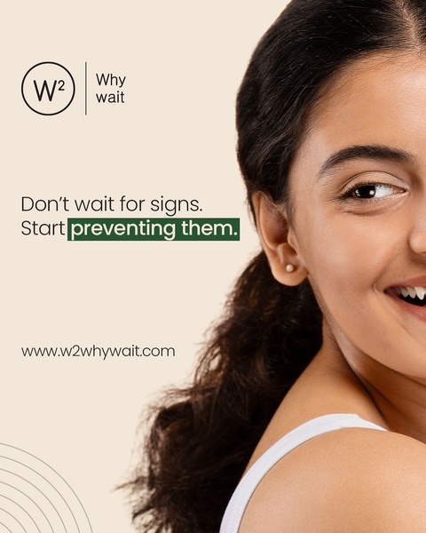 A minimalist, high-contrast creative focusing on a proactive approach to skincare by encouraging users to act before signs appear.