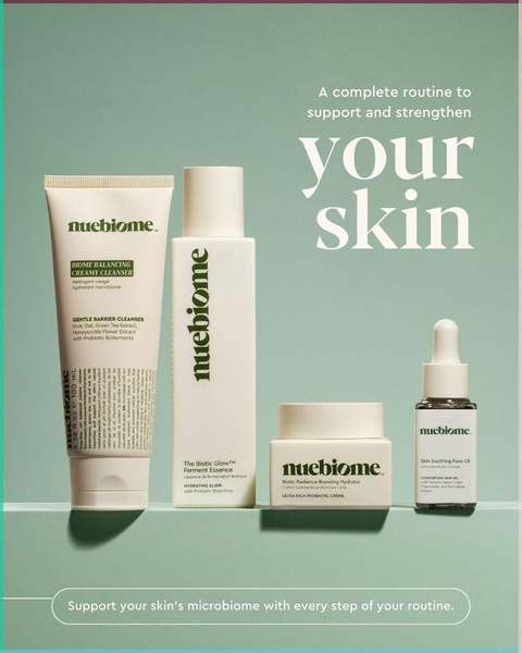 skincare set, skin care routine, face care kit, probiotic skincare, facial skincare bundle, bundle offer, brand awareness, minimalist, editorial, fresh, calm, green, neutral