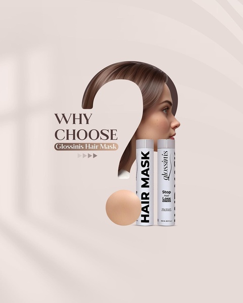 A minimalist, studio-shot creative using a large question mark visual hook to pique interest in the hair mask's benefits.