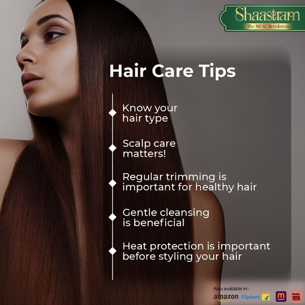 A high-contrast, educational static ad creative featuring five expert hair care tips presented in a clean, vertical list format alongside a professional model.