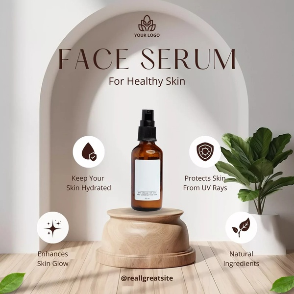 face serum, facial serum, skin serum, hydrating serum, anti-aging serum, skincare serum, product launch, brand awareness, minimalist, editorial, calm, luxurious, neutral, brown, green