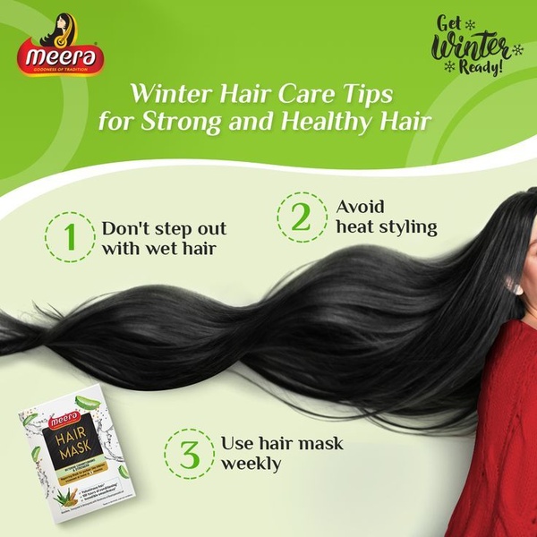 A 1:1 educational ad for a hair mask that outlines three simple seasonal hair care tips to build authority and trust.