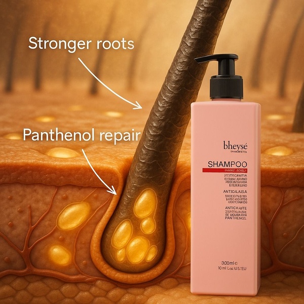 This creative utilizes a 3D-rendered, microscopic view of a hair follicle to illustrate the structural benefits of shampoo ingredients.