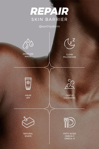 skin barrier repair, face moisturizer, skin care cream, barrier cream, skin repair serum, facial skincare, brand awareness, product launch, editorial, modern typography, luxurious, trustworthy, brown, neutral