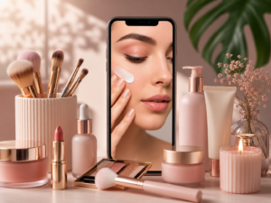 skincare products, makeup collection, beauty products, face cream, cosmetics set, beauty routine, brand awareness, product launch, lifestyle, editorial, luxurious, warm, pink, neutral, pastel