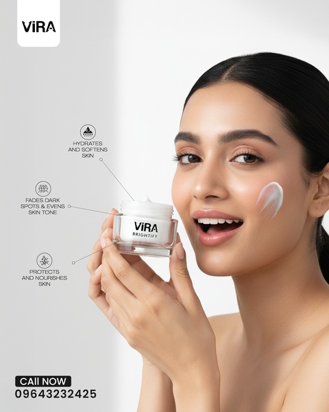 A high-clarity portrait showcases the product texture on the cheek while using precise lines to connect the jar to specific, readable health benefits.