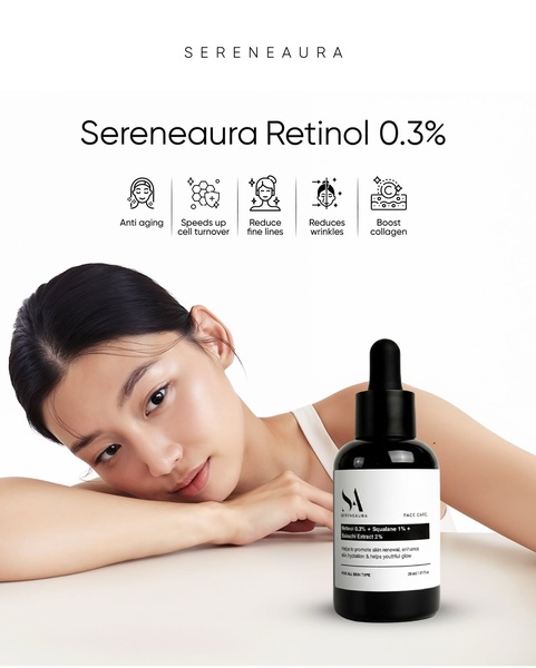 retinol serum, face serum, anti aging serum, skin serum, retinol skincare, facial serum, product launch, brand awareness, minimalist, editorial, calm, trustworthy, neutral, black