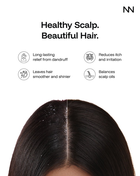 A clean, minimalist 4:5 ad creative that uses a direct visual comparison of a scalp to highlight core product benefits through icons and text.