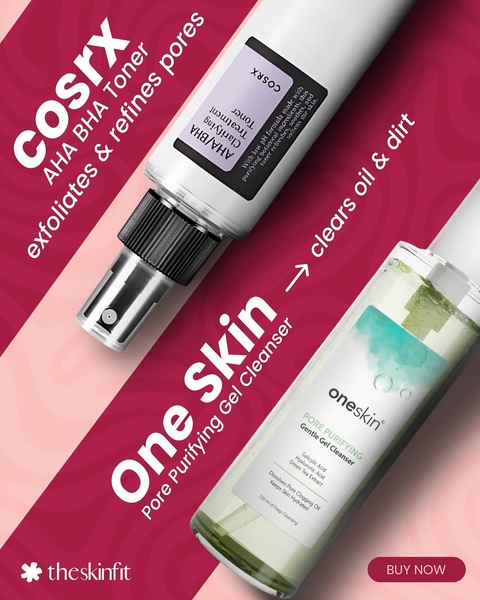 facial toner, gel cleanser, skincare set, face wash, pore cleanser, aha bha toner, skin care products, product launch, brand awareness, modern typography, minimalist, bold, fresh, red, pink, neutral