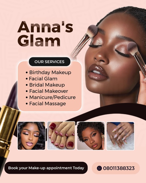 makeup services, beauty salon, bridal makeup, makeup artist, nail services, facial treatment, beauty studio, brand awareness, product launch, lifestyle, editorial, warm, luxurious, pink, brown, neutral