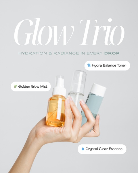 skincare set, face toner, facial mist, skin essence, hydrating skincare, face serum set, skincare bundle, bundle offer, product launch, minimalist, editorial, fresh, calm, neutral, blue, orange