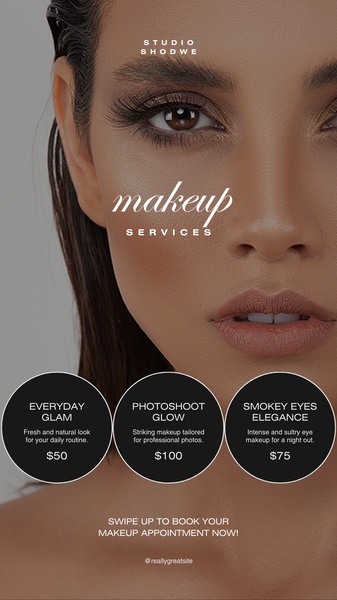 makeup artist, makeup services, beauty services, professional makeup, makeup appointment, cosmetic services, brand awareness, product launch, editorial, lifestyle, luxurious, bold, neutral, brown, black