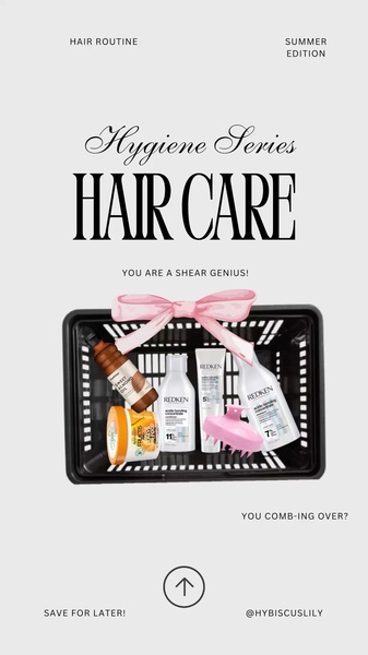 A vertical social ad featuring a curated basket of hair care products styled with a decorative bow to emphasize a gift-ready routine.