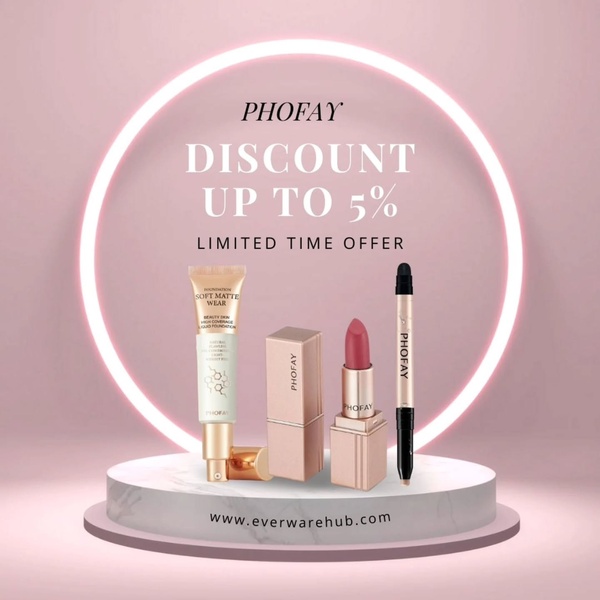 makeup set, cosmetics collection, liquid foundation, lipstick, makeup pencil, face makeup kit, limited time deal, sale promotion, minimalist, editorial, luxurious, warm, pink, neutral, gold