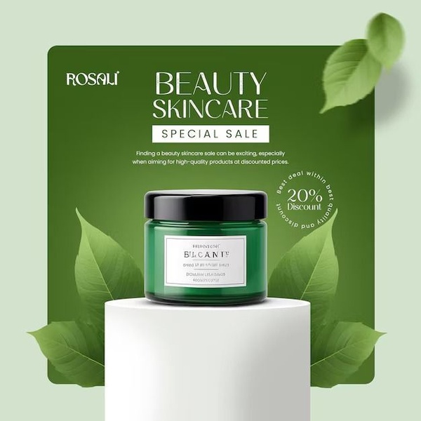 face cream, skincare cream, moisturizer, skin cream jar, face moisturizer, beauty cream, sale promotion, limited time deal, minimalist, editorial, fresh, luxurious, green, neutral