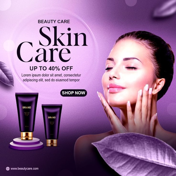 skin care cream, face moisturizer, skincare products, facial cream, beauty cream, skin treatment, sale promotion, brand awareness, editorial, minimalist, luxurious, bold, purple, pink