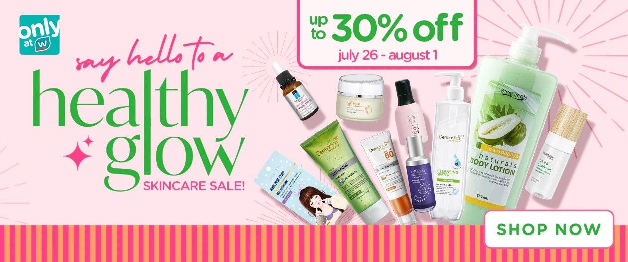 skincare set, face serum, body lotion, cleansing water, sunscreen, face cream, skin care routine, sale promotion, limited time deal, modern typography, flat lay, playful, fresh, pink, green