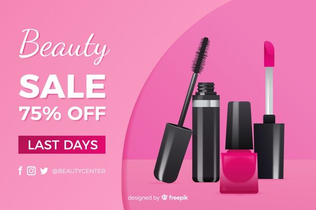 makeup set, cosmetics, mascara, nail polish, lip gloss, beauty products, sale promotion, limited time deal, minimalist, modern typography, bold, energetic, pink, black