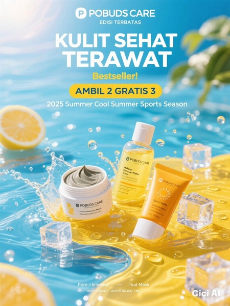 skincare set, face care kit, sunscreen lotion, makeup remover, mud mask, skin care bundle, facial care products, bundle offer, bestseller push, minimalist, editorial, fresh, energetic, blue, yellow, summer sale