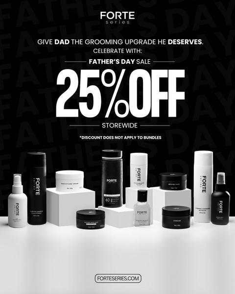 A professional product photography grid showing a variety of hair grooming items with a bold 25% OFF discount callout.