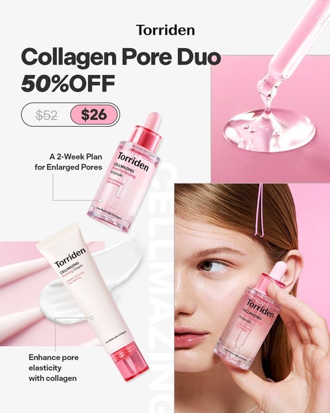 face serum, skincare set, collagen serum, pore tightening serum, firming cream, ampoule serum, skin care bundle, bundle offer, sale promotion, minimalist, editorial, fresh, calm, pink, neutral