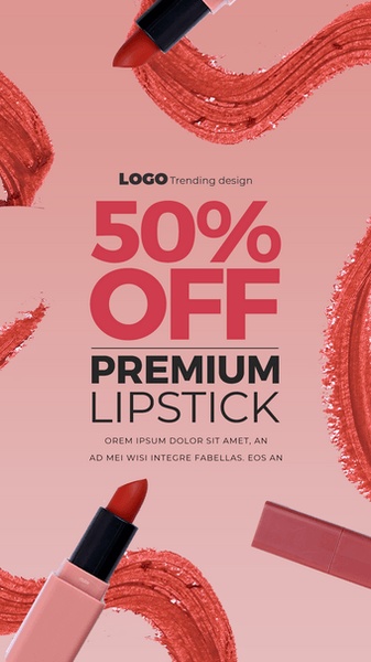 lipstick, lip color, lip makeup, matte lipstick, lip cosmetics, bullet lipstick, sale promotion, limited time deal, minimalist, modern typography, bold, energetic, pink, red