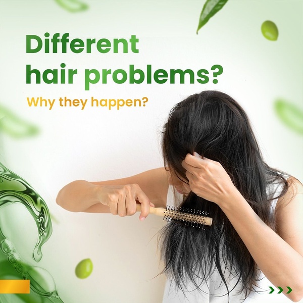 A clean, educational ad featuring a person brushing hair with a hairbrush, framed by soft green organic accents and clear, direct inquiry-based text.