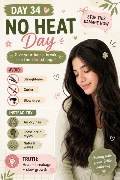 An educational infographic-style ad creative comparing the damage caused by heat tools versus the benefits of natural hair care routines.