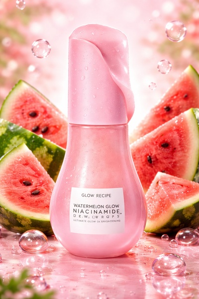 face serum, niacinamide serum, brightening serum, skincare drops, glow serum, bestseller push, new arrival, minimalist, lifestyle, fresh, playful, pink, green