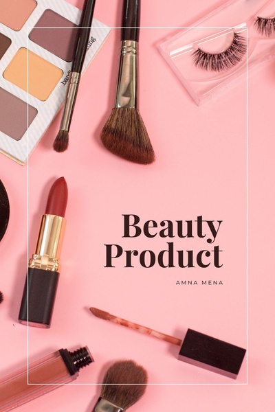 makeup palette, lipstick, makeup brushes, false eyelashes, lip gloss, cosmetic set, bestseller push, flat lay, minimalist, fresh, calm, pink, neutral
