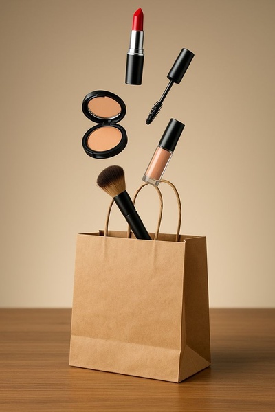 makeup set, beauty products, cosmetic kit, lipstick, mascara, makeup brush, foundation, bestseller push, minimalist, calm, trustworthy, neutral