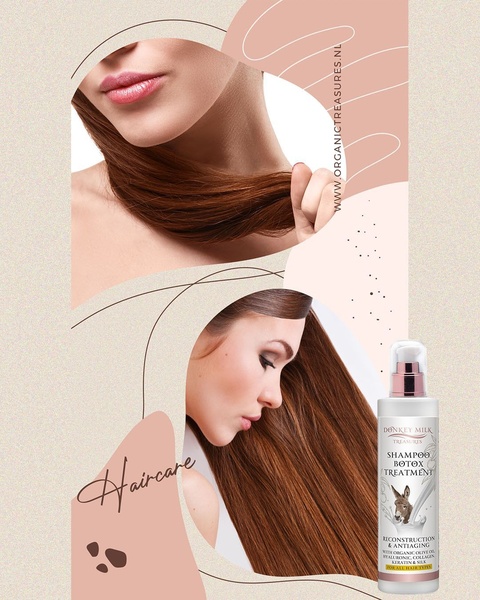 A split-view 4:5 portrait creative showcasing a clean, minimalist design that pairs high-quality portrait photography with the product bottle to imply health and luxury.