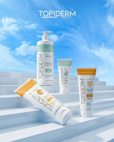 sunscreen, cleansing gel, face wash, sun protection, skin care set, face cream, bestseller push, minimalist, fresh, trustworthy, blue, neutral