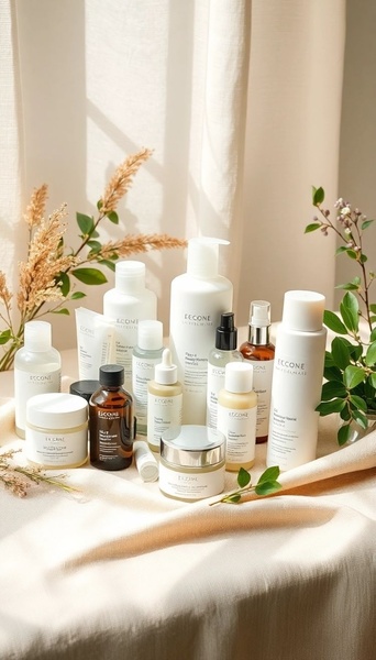 skincare bottles, face cream, serum bottle, skincare products, cosmetic jars, bestseller push, lifestyle, minimalist, calm, fresh, neutral