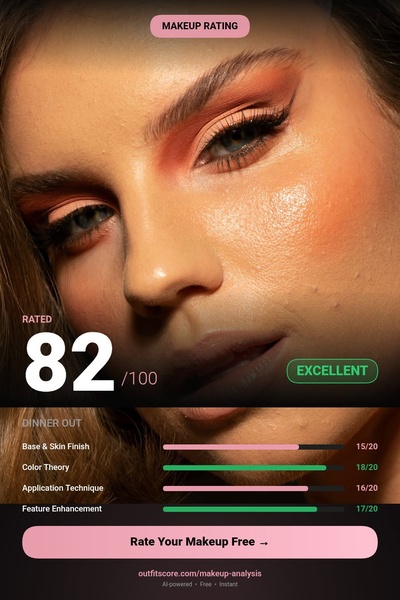 makeup rating tool, makeup analysis app, beauty score app, makeup feedback tool, cosmetic analysis tool, beauty rating app, brand awareness, social proof, ugc style, editorial, bold, warm, orange, pink, black