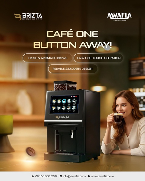 A high-conversion 4:5 vertical ad showcasing a professional coffee machine with a lifestyle user interaction.