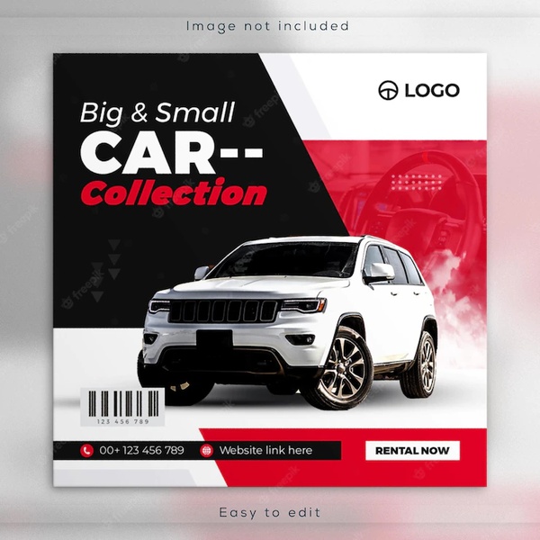 A high-contrast, clean SUV rental advertisement using bold typography and a clear, minimal layout to highlight a versatile car collection.