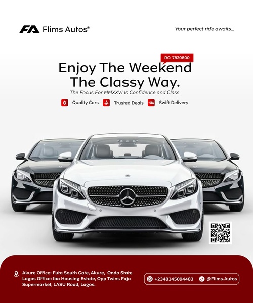 A high-end, clean-styled promotional graphic for a luxury vehicle dealership emphasizing weekend elegance and reliable service.