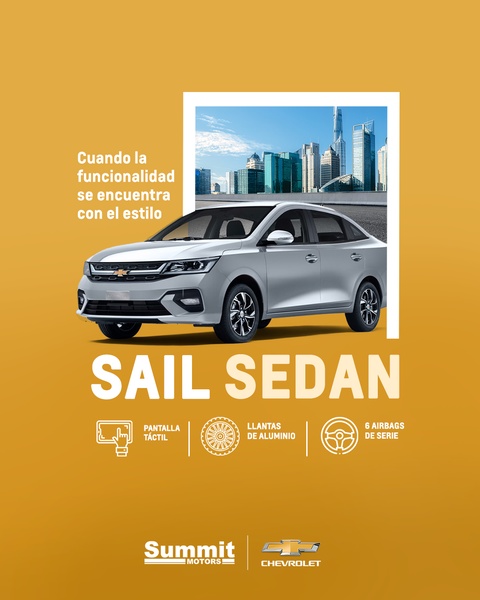 A clean, studio-lit sedan creative featuring a city skyline cutout to emphasize urban functionality and modern design.