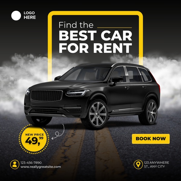 A clean, dark-themed ad showcasing a luxury car rental offer with a prominent price point and clear call-to-action.