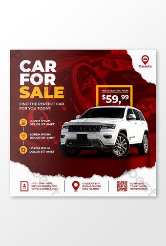A high-contrast promotional post for a car sale, featuring a white SUV and bold red branding to emphasize pricing.