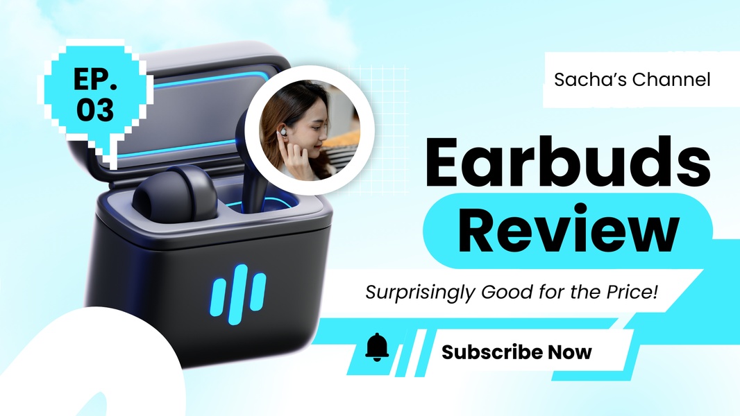 A high-contrast, professional-looking review creative for budget-friendly earbuds featuring a prominent product shot and a social-proof focused headline.