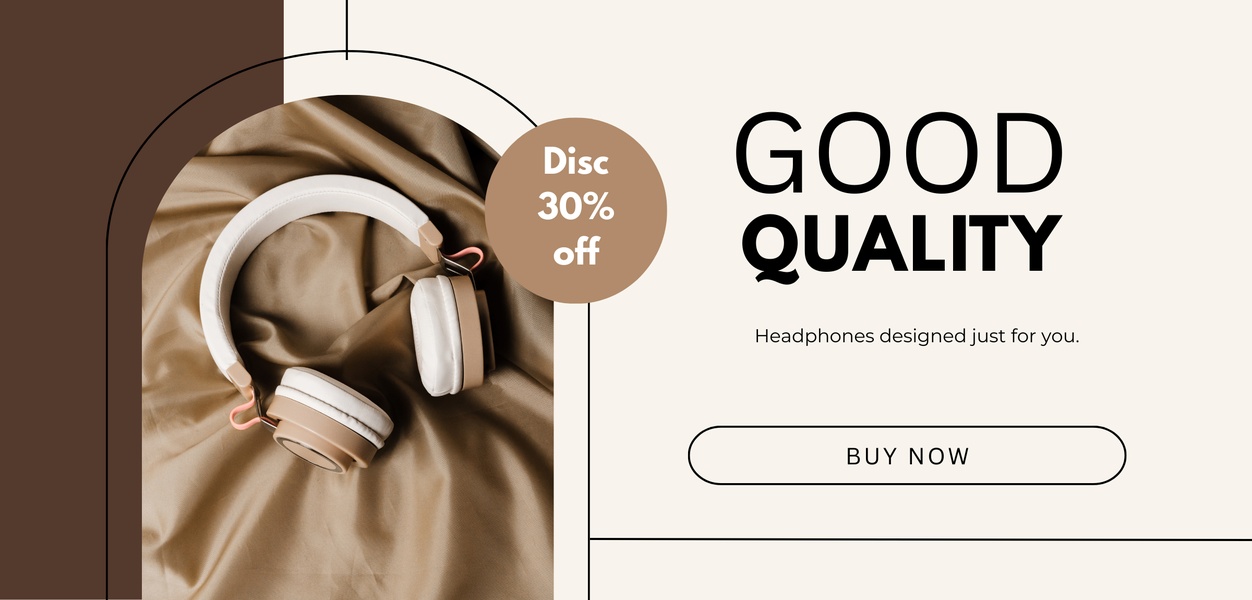 A high-quality 16:9 product ad featuring a clean aesthetic, a discount callout, and a clear call-to-action for premium audio gear.