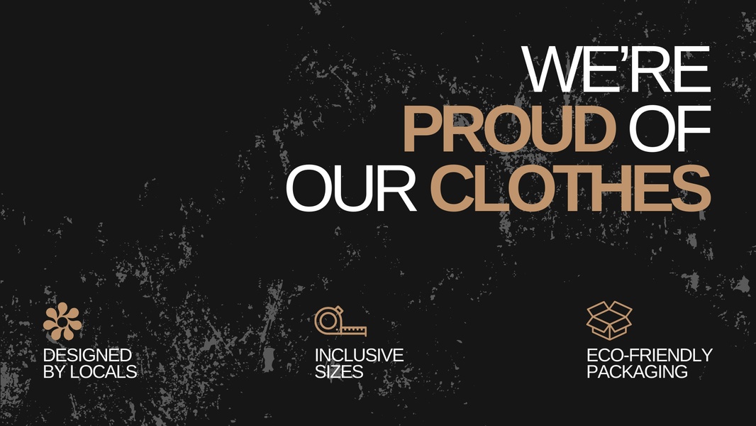 clothing, apparel, shirts, tops, garments, fashion, wear, brand awareness, modern typography, bold, trustworthy, black, brown