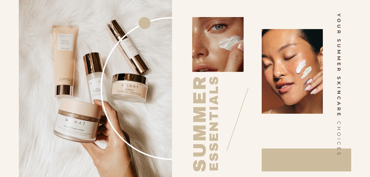 skincare set, face cream, moisturizer, skincare routine, beauty products, facial care, skin essentials, brand awareness, lifestyle, editorial, calm, luxurious, neutral, brown, summer sale