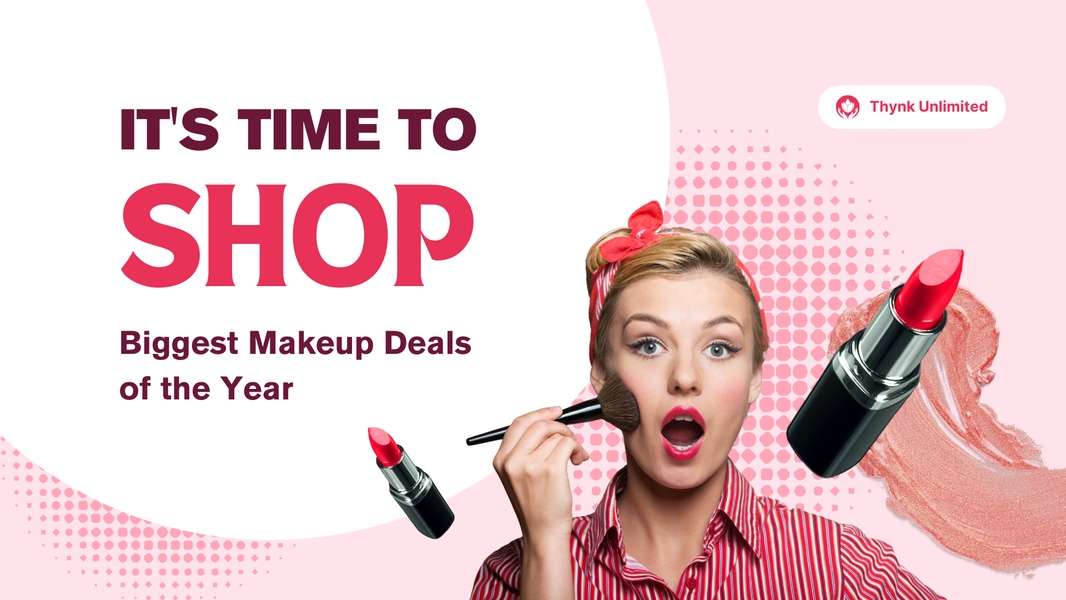 makeup, cosmetics, lipstick, beauty products, face makeup, lip color, makeup set, sale promotion, modern typography, energetic, playful, pink, red